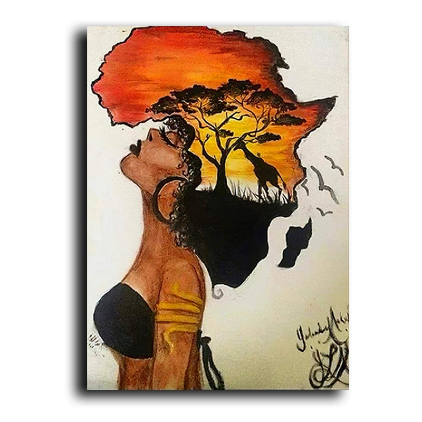 Amazon.co.jp: 壁に描かれた古典的なアフリカの女性の絵画抽象的な